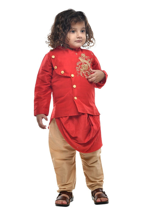 Red Cowl Kurta with Red Embroidered Jacket
