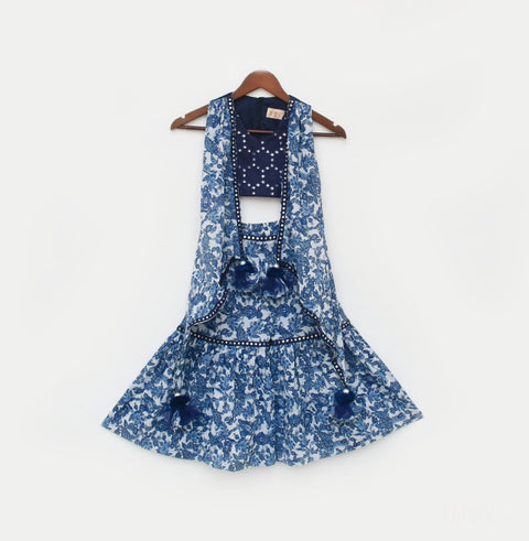 Pre Order: Blue Mirror Embroidery Top and Printed Sharara