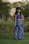 Pre Order: Blue Mirror Embroidery Top and Printed Sharara