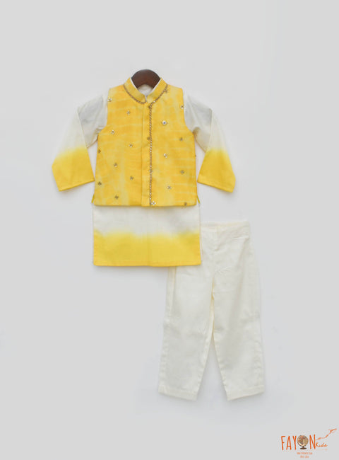 Pre Order: Yellow Organza Jacket with Kurta and Pant