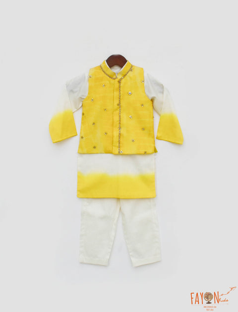 Pre Order: Yellow Organza Jacket with Kurta and Pant