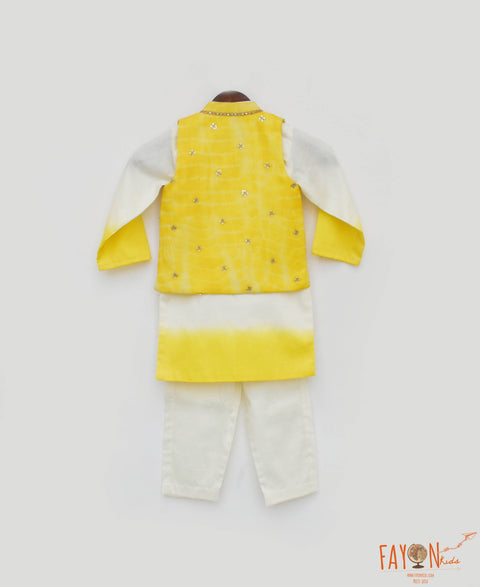 Pre Order: Yellow Organza Jacket with Kurta and Pant
