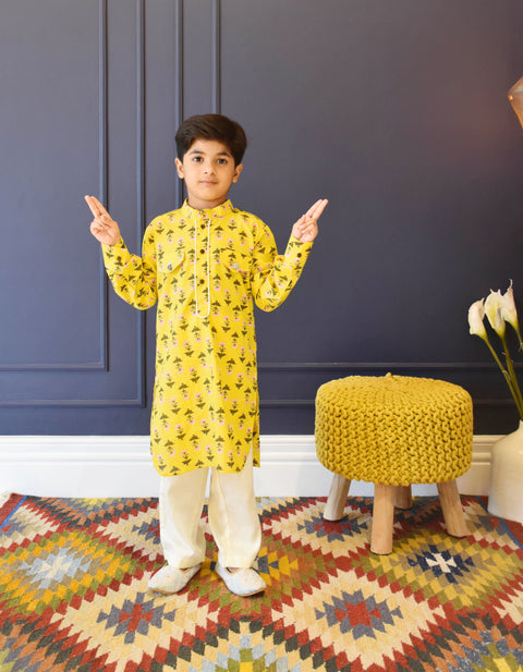 Pre Order:  Yellow Print Kurta and Pant