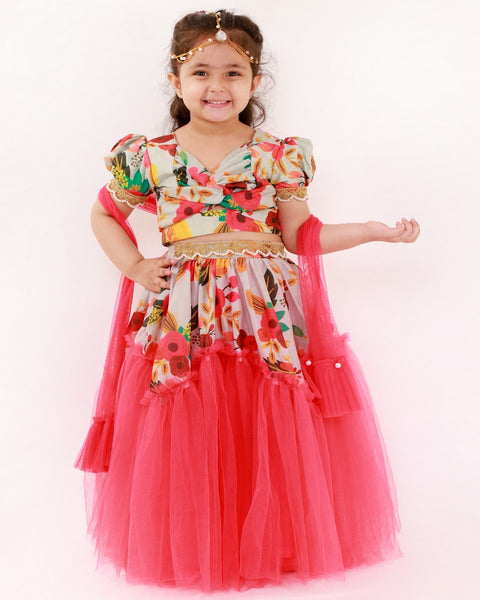 Pre-Order: Floral Print Ghaghra Set with Dupatta