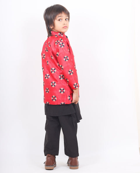 Pre-Order: Pleated Extension Kurta And Pyjama With Printed Jacket