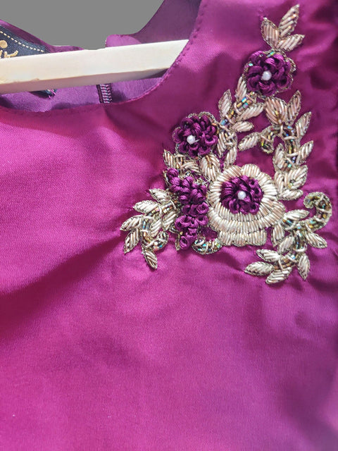 Pre-Order: Wine Frilly Embroidered Top And Lehenga