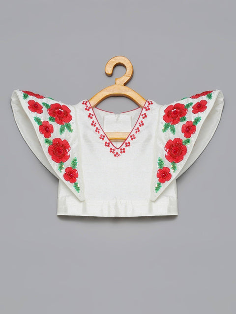 Pre-Order: Red & White Roses Lehenga Choli Set with Belt Bag
