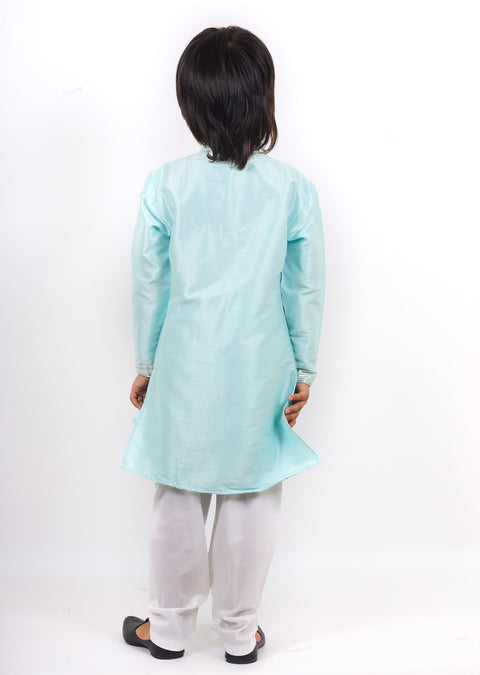 Pre-Order: Light Blue Lace work Kurta And Churidar