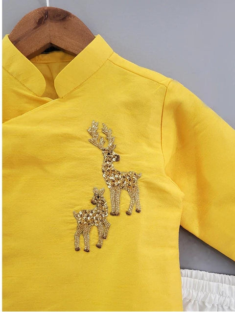 Pre-Order: Yellow Deer Embroidered Kurta with Dhoti Set