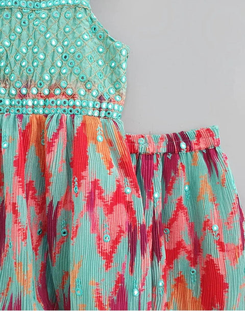 Pre-Order: Multicolour Mirror Work with Culotte Pants