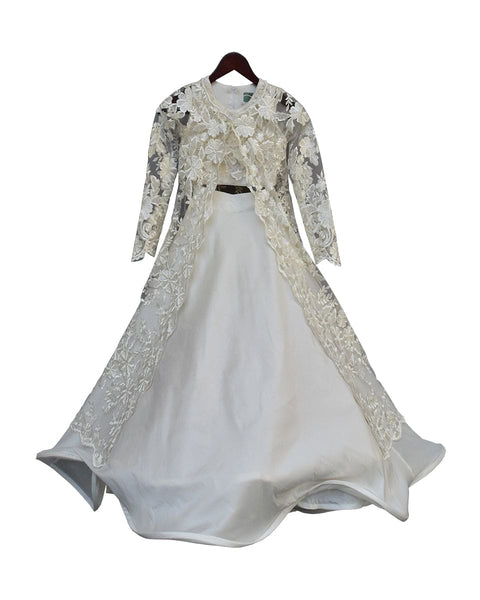 Pre-Order: 3D Flower Embroidery Choli with Lehenga with Long Jacket