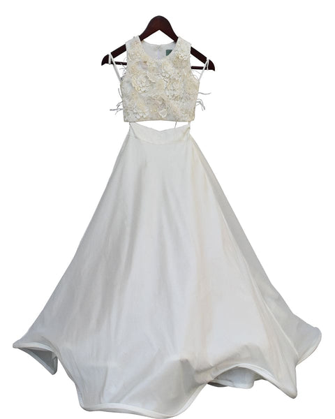 Pre-Order: 3D Flower Embroidery Choli with Lehenga with Long Jacket