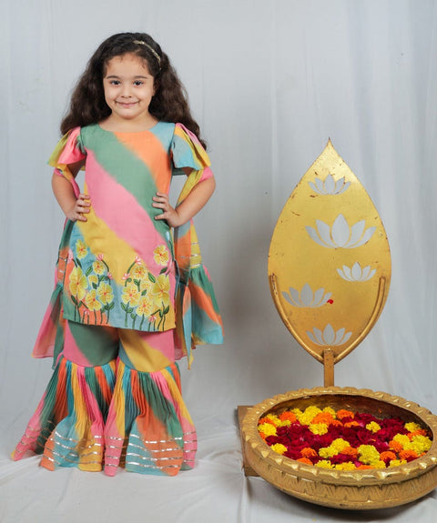 Pre-Order: Lehariya Sharara Set with embroidery and Gota Patti on the sharara