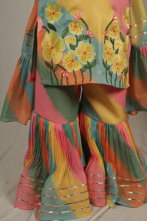 Pre-Order: Lehariya Sharara Set with embroidery and Gota Patti on the sharara