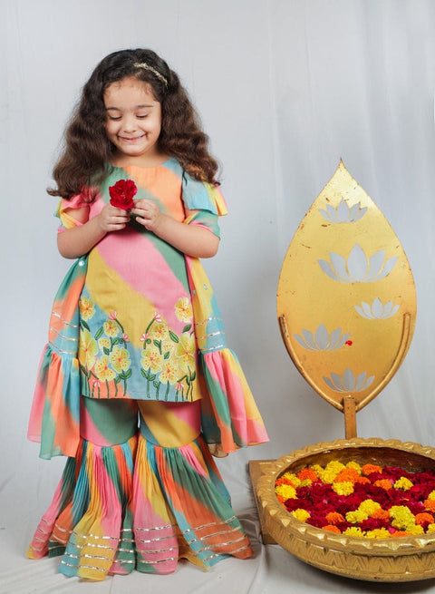 Pre-Order: Lehariya Sharara Set with embroidery and Gota Patti on the sharara