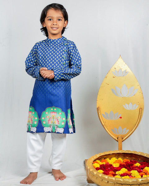 Pre-Order: Pichwai Blue Cow and Lotus Kurta Set