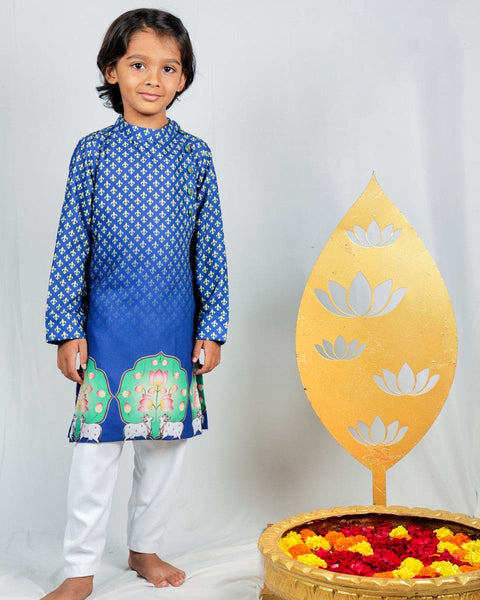 Pre-Order: Pichwai Blue Cow and Lotus Kurta Set