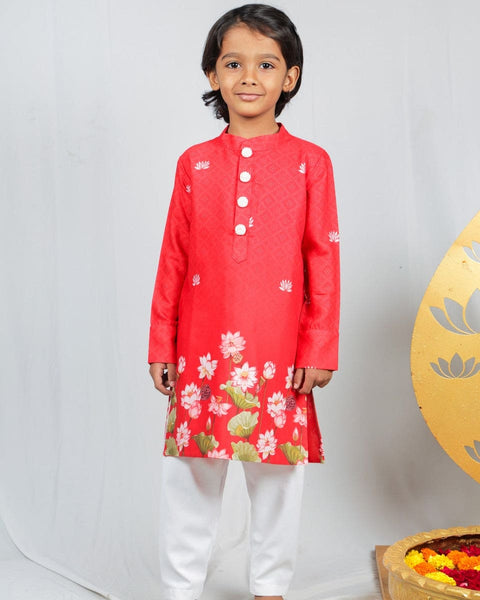 Pre-Order: Pichwai Red Lotus Kurta Set