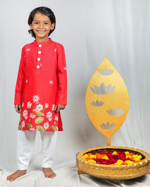 Pre-Order: Pichwai Red Lotus Kurta Set
