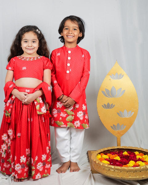 Pre-Order: Pichwai Red Lotus Lehenga