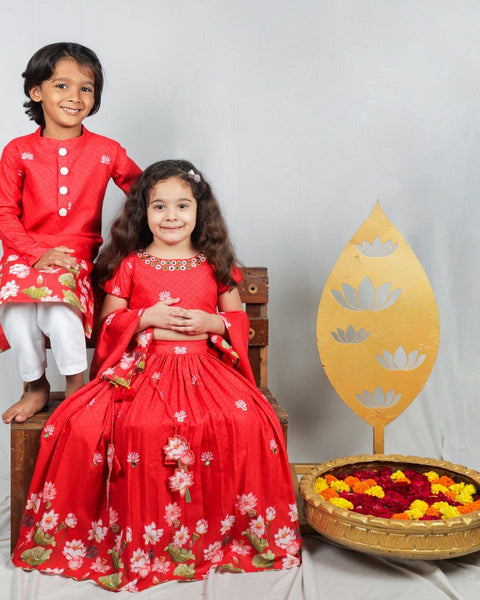 Pre-Order: Pichwai Red Lotus Lehenga