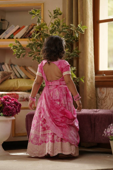 Pre Order: Pink Tie and Dye Lehenga Choli and Dupatta