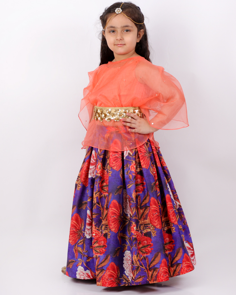 Pre-Order: Purple Floral Cape Ghagra