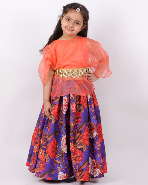 Pre-Order: Purple Floral Cape Ghagra