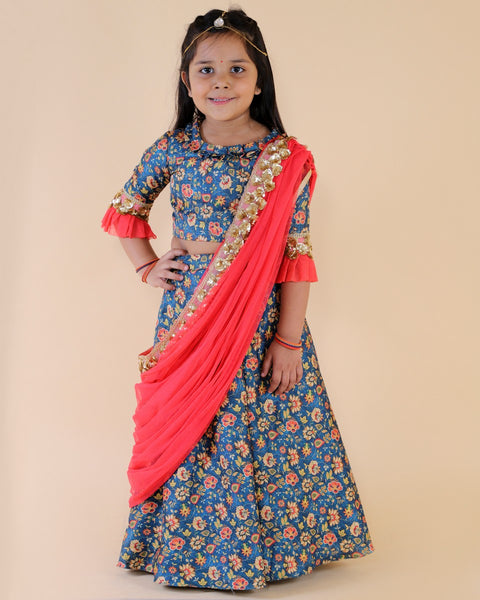 Pre-Order: Floral Top with Ghagra and Dupatta