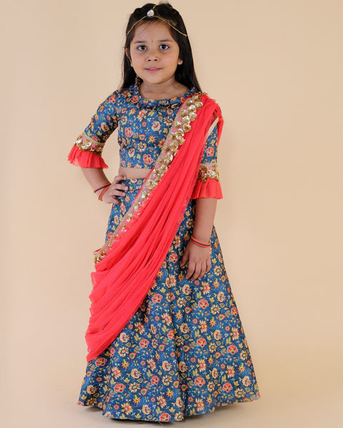 Pre-Order: Floral Top with Ghagra and Dupatta