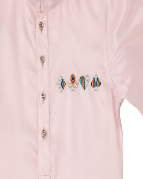Pre-Order: Baby Pink Kurta with Chest Motif and Pants