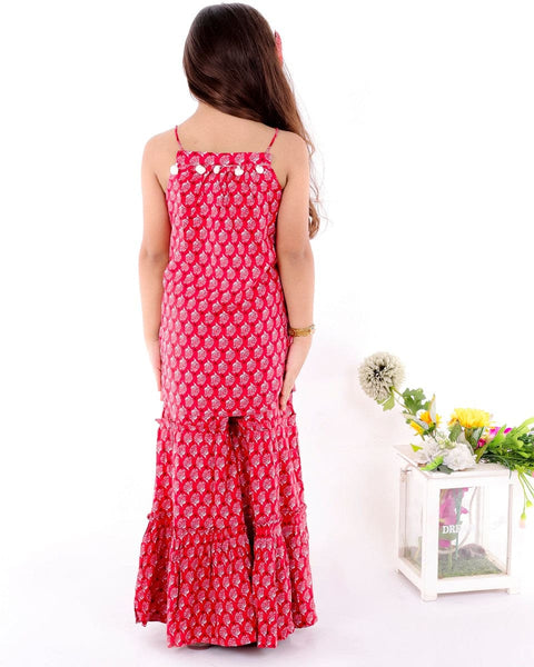 Pre-Order: Red Block print Sharara set