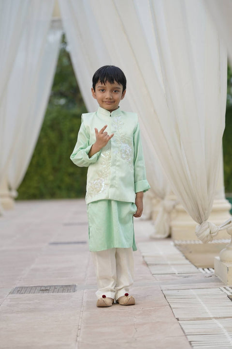 Pre Order: Green Sequins Embroidery Jacket and Kurta Pant
