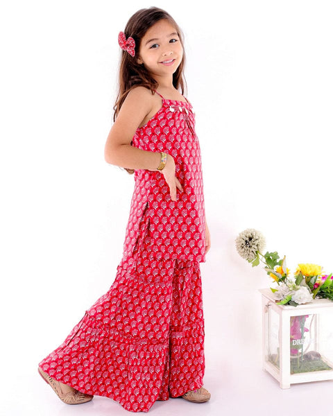 Pre-Order: Red Block print Sharara set