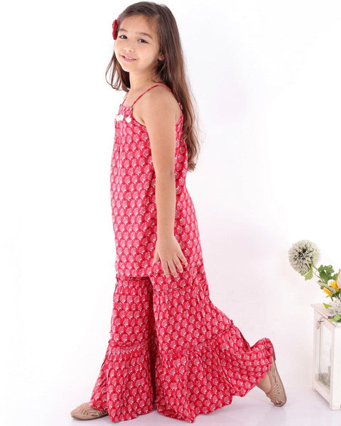 Pre-Order: Red Block print Sharara set