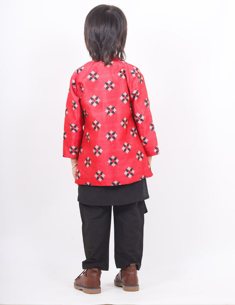 Pre-Order: Pleated Extension Kurta And Pyjama With Printed Jacket