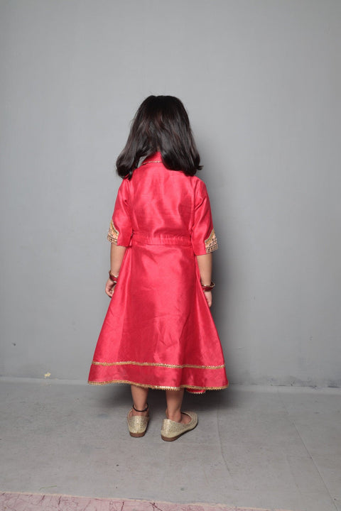 Pre-Order: Red Tassel Work Flaired Dress With Attached Purse