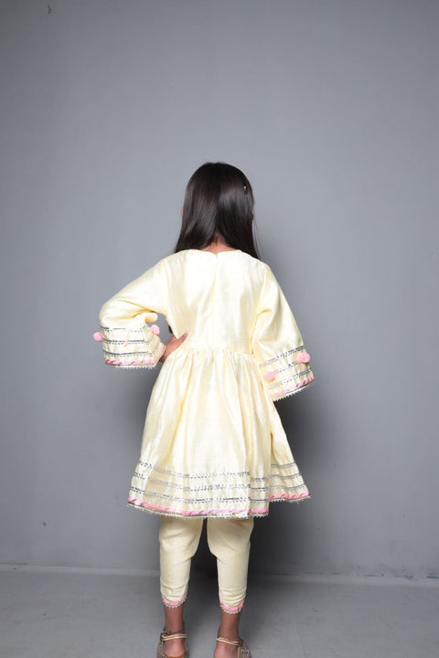 Pre-Order: Yellow Top with Gota & Pom Pom Work With Dhoti