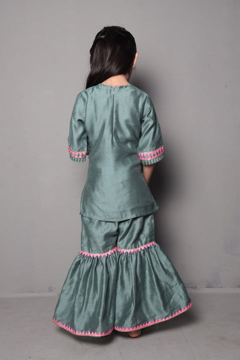 Pre-Order: Mirror Work Pastel Green Kurta With Sharara