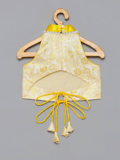 Pre-Order: Yellow Brocade Top with Tulle Lehenga