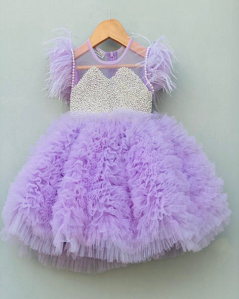 Pre-Order: Purple Hand Embellished Pearl Body Feather Dress