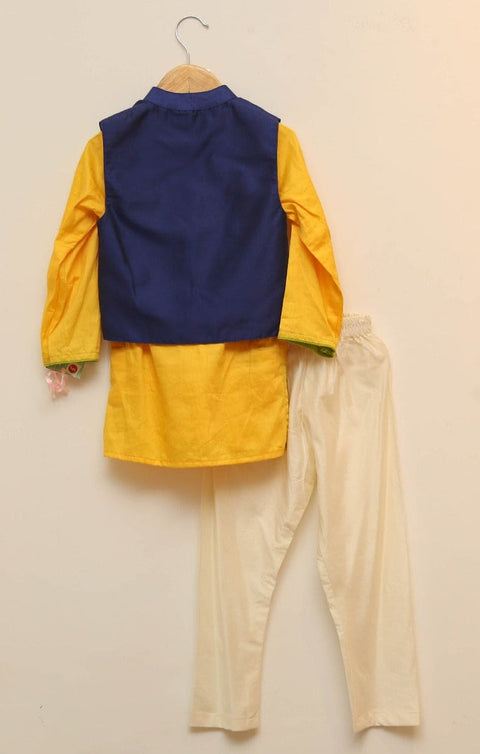 Blue Embroidered Jacket with Yellow Kurta and Churidar