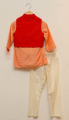 Stylish Peach Kurta and Red Jacket with Pajama