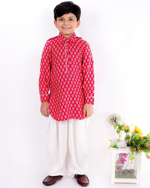 Pre-Order: Red Block Print Pathani set