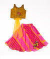 Yellow Brocade Top with Pink Skirt