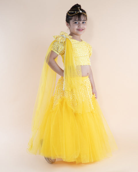 Pre-Order: Yellow Embroidered Top and Ghagra with Dupatta