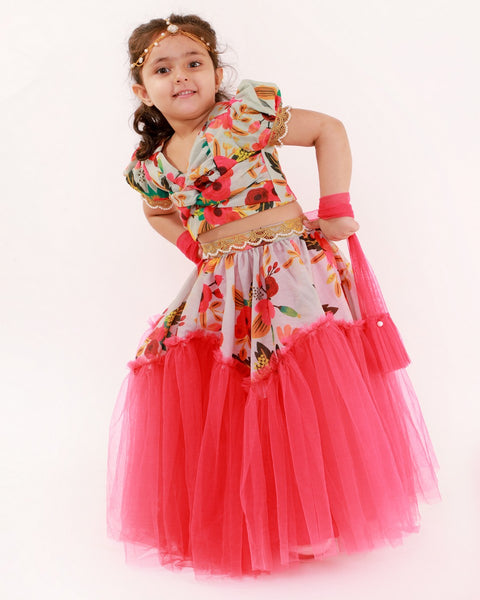 Pre-Order: Floral Print Ghaghra Set with Dupatta