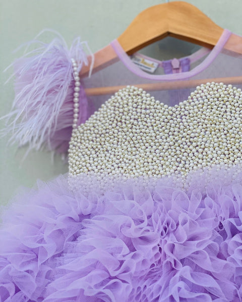 Pre-Order: Purple Hand Embellished Pearl Body Feather Dress