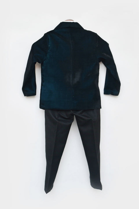 Pre-Order: Teal Blue Embroidered Velvet Coat Set