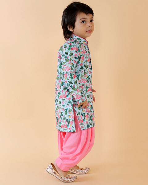 Pre-Order: Floral Print Kurta with Pink Patiala Set